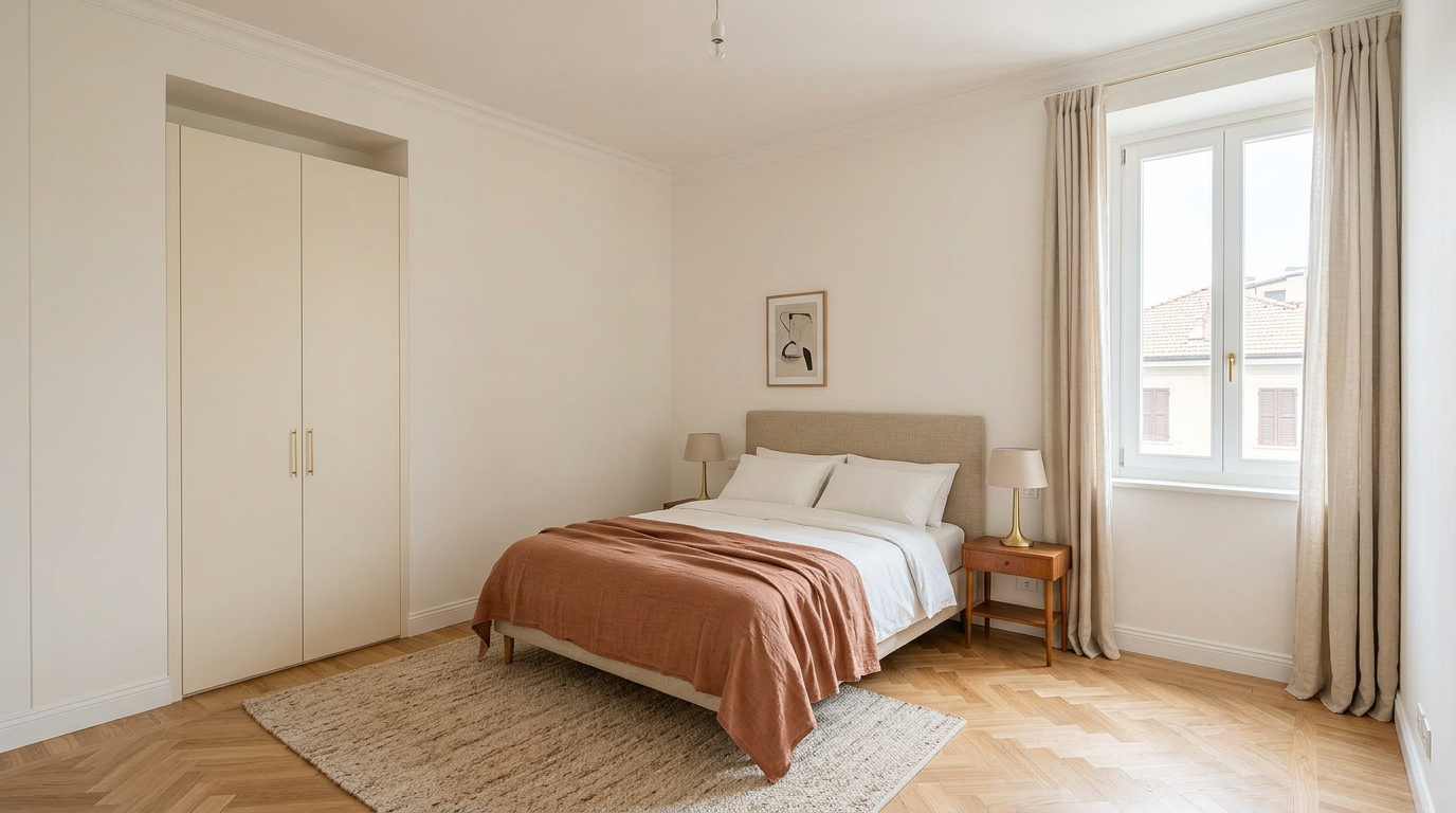 Camera da letto finita — risultato finale di un'operazione immobiliare Rebricks